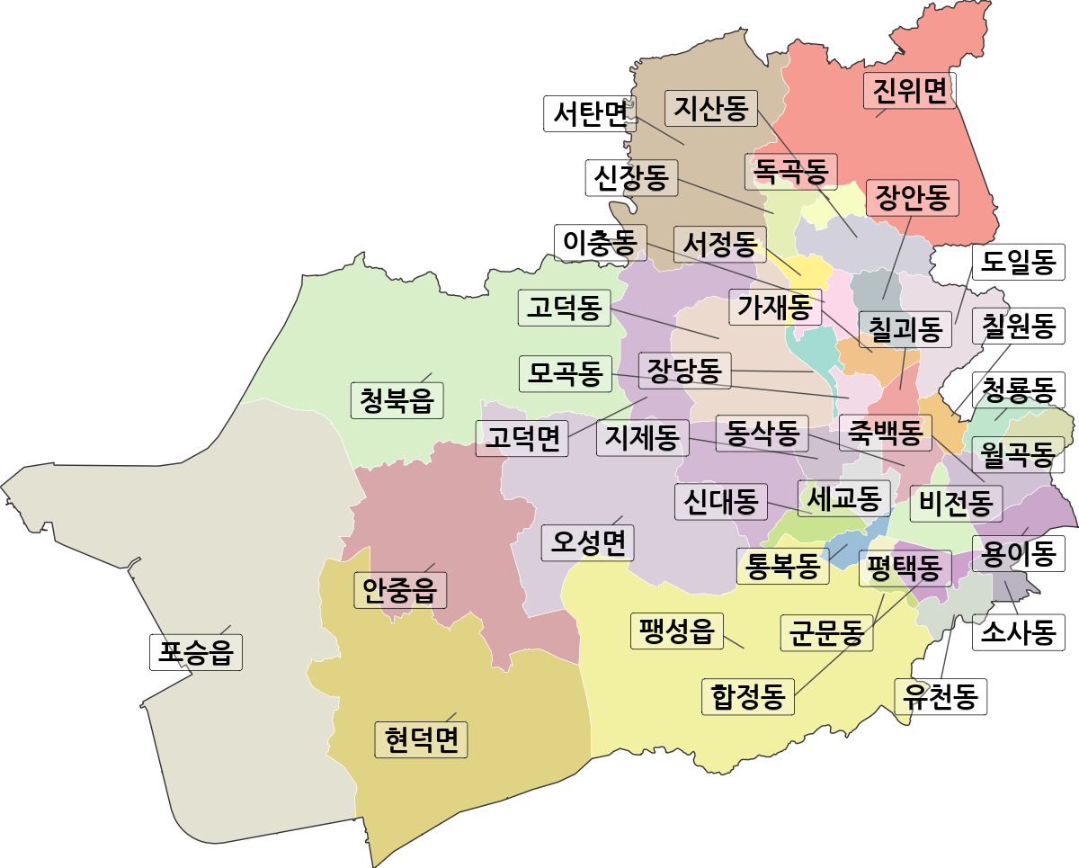 경기도 평택시 법정동 행정구역 경계 지도