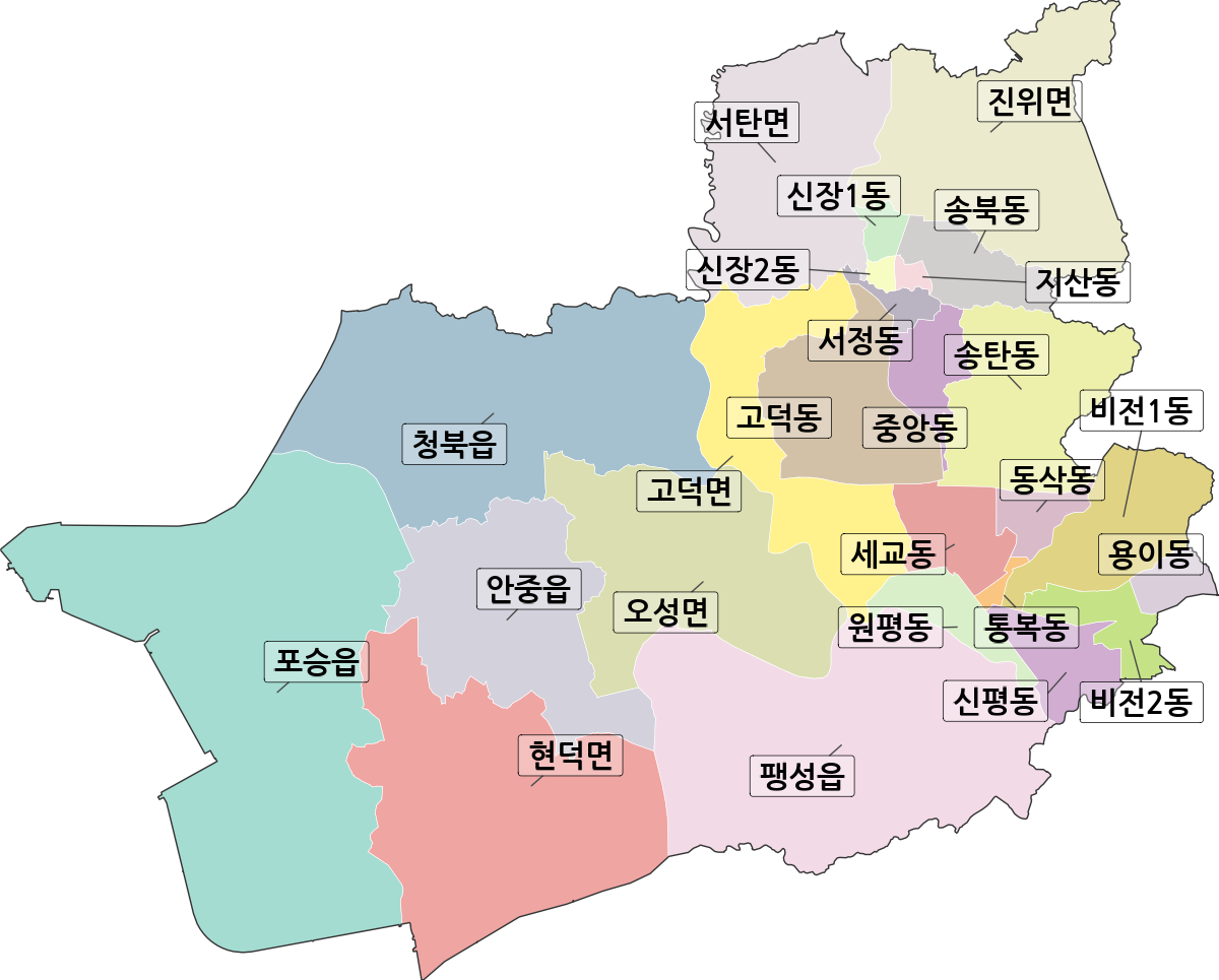 경기도 평택시 행정동 행정구역 경계 지도