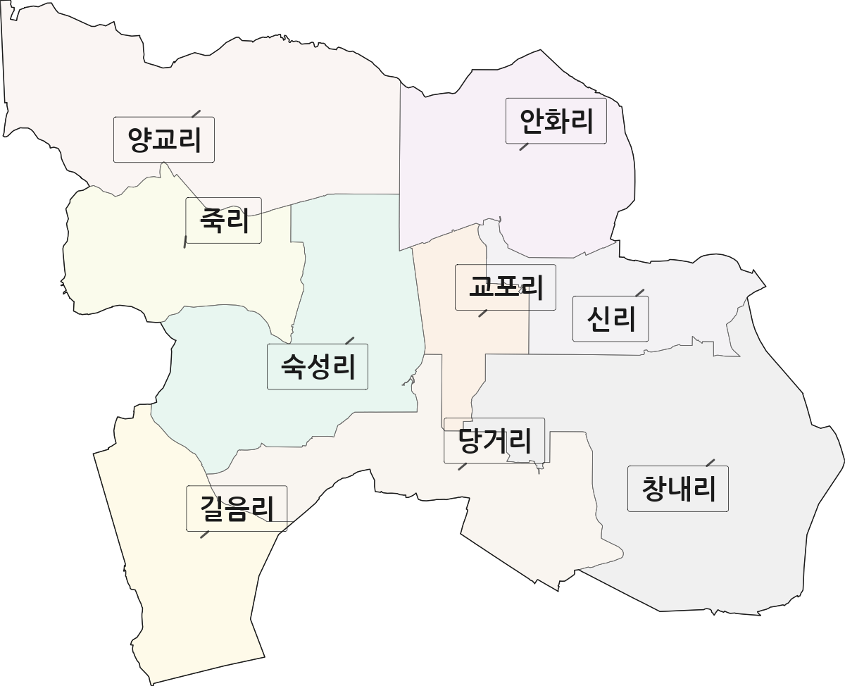 경기도 평택시 오성면 법정동 리 구분 행정구역 경계 지도