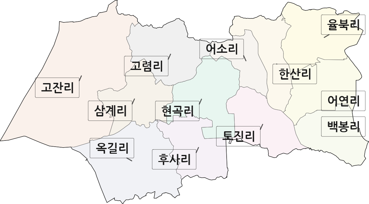 경기도 평택시 청북읍 법정동 리 구분 행정구역 경계 지도