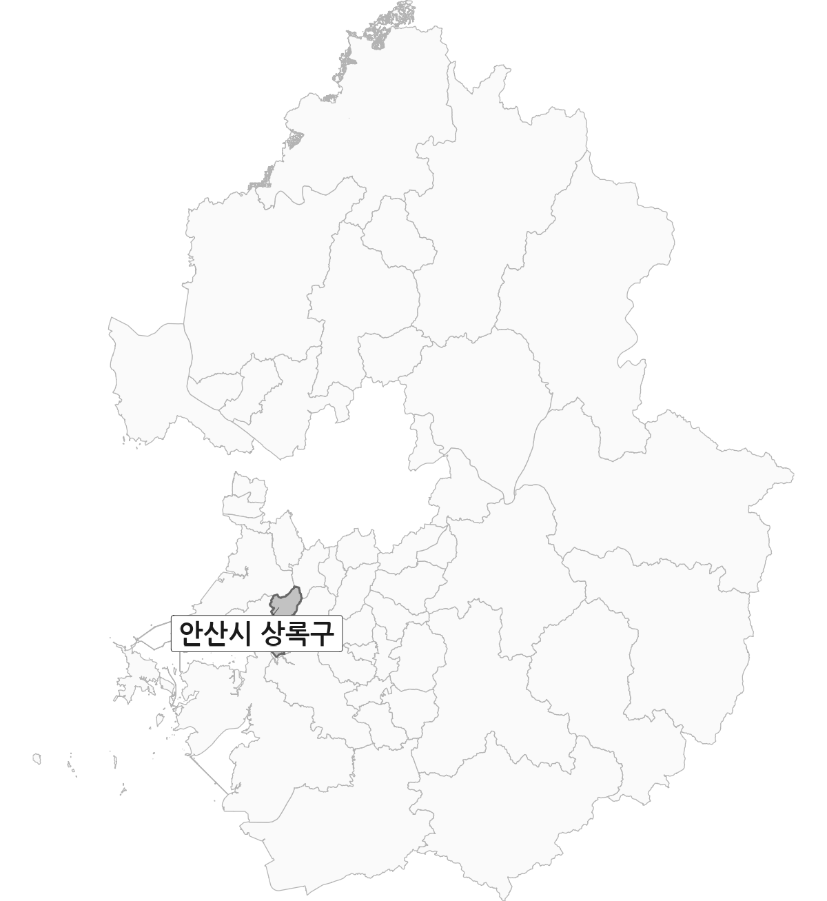 경기도 범위 내 안산시 상록구 행정구역 경계 지도