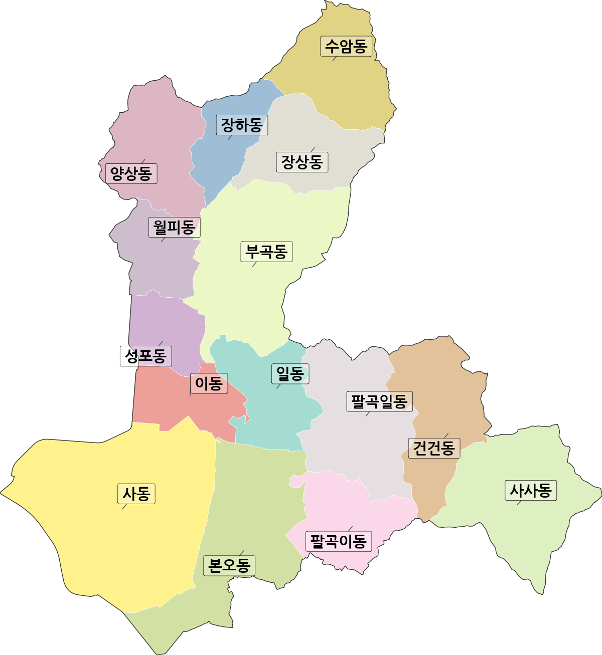 경기도 안산시 상록구 법정동 행정구역 경계 지도