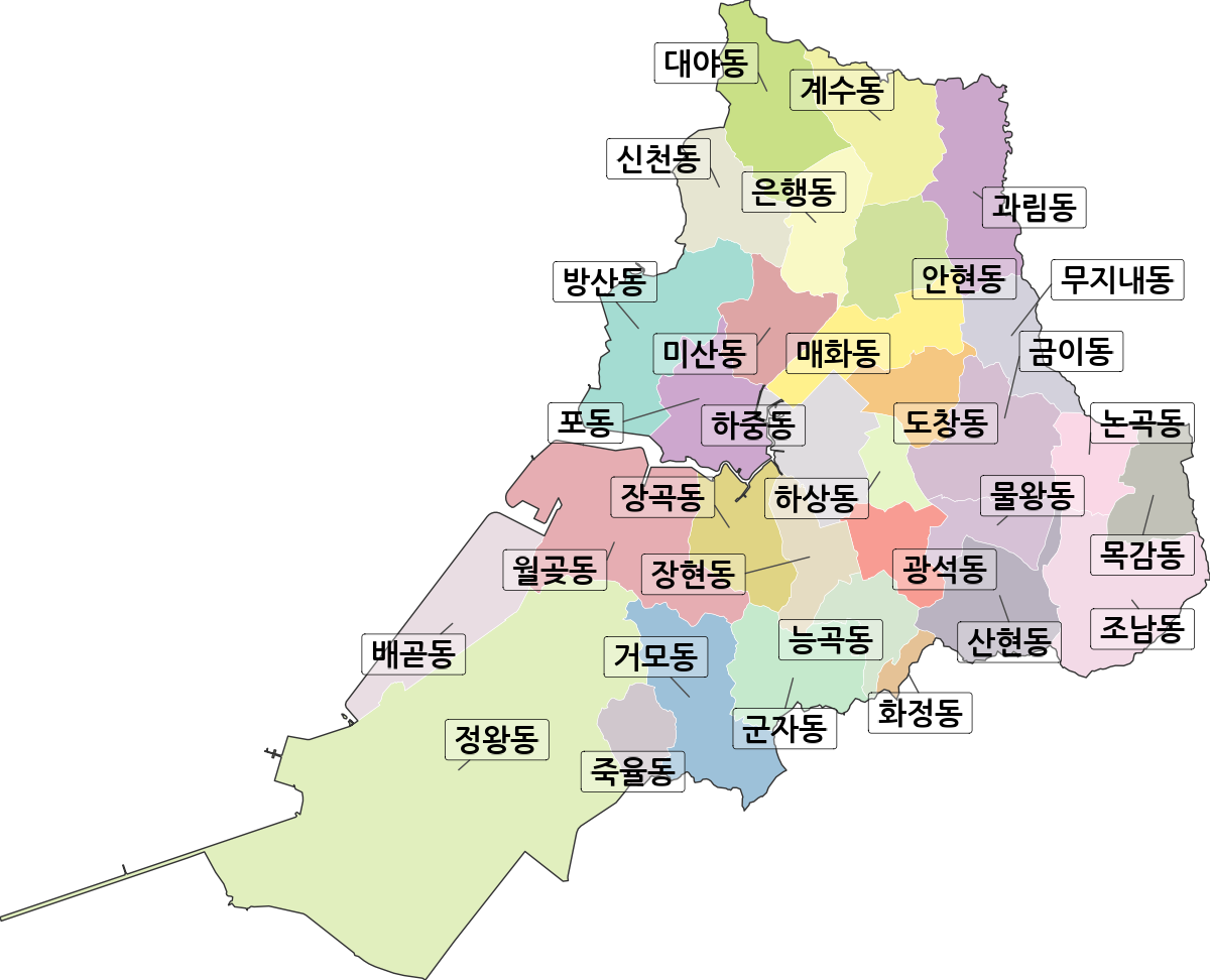 경기도 시흥시 법정동 행정구역 경계 지도
