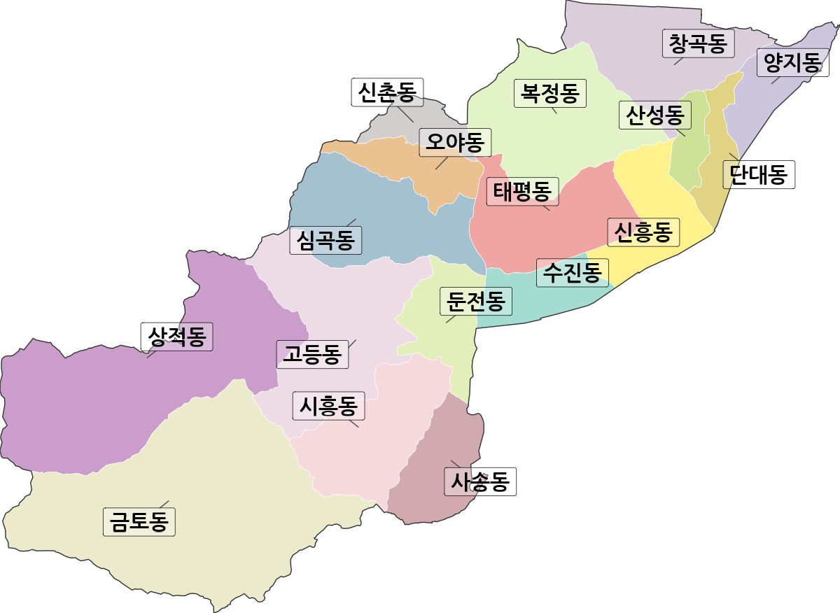 경기도 성남시 수정구 법정동 행정구역 경계 지도