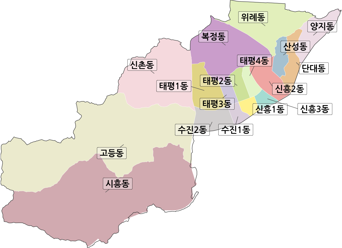 경기도 성남시 수정구 행정동 행정구역 경계 지도