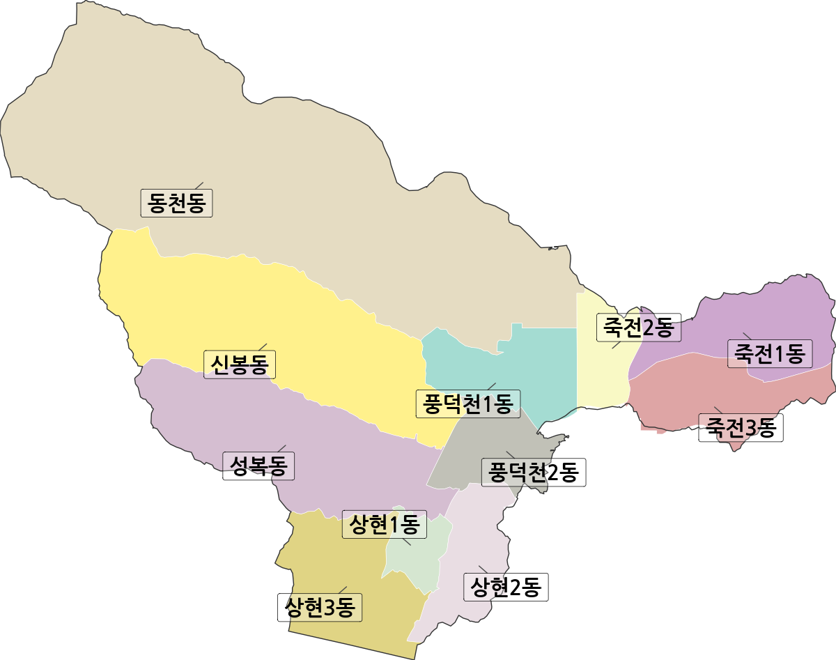 경기도 용인시 수지구 행정동 행정구역 경계 지도