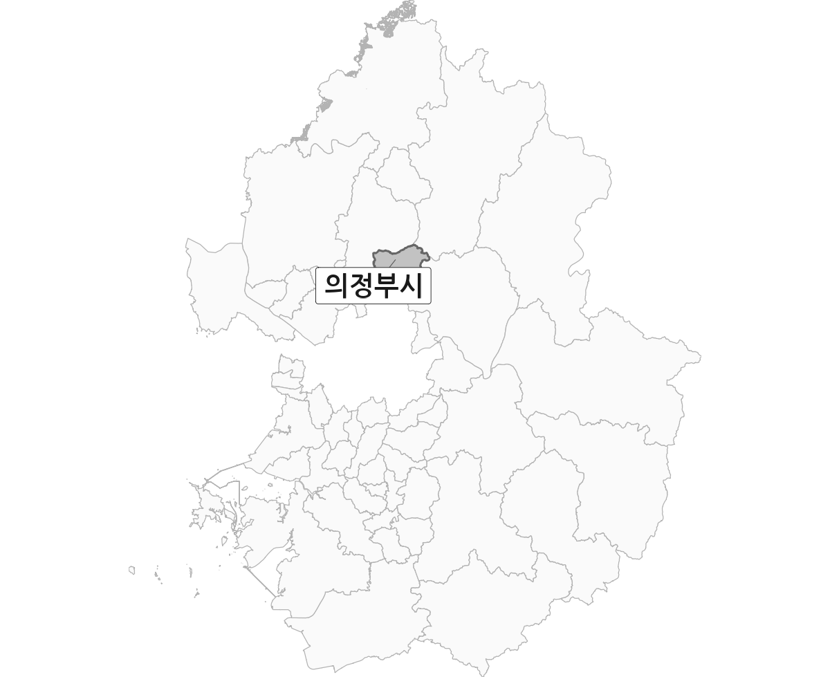 경기도 범위 내 의정부시 행정구역 경계 지도