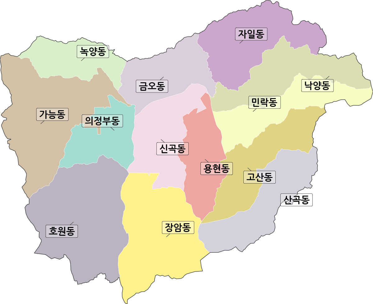 경기도 의정부시 법정동 행정구역 경계 지도