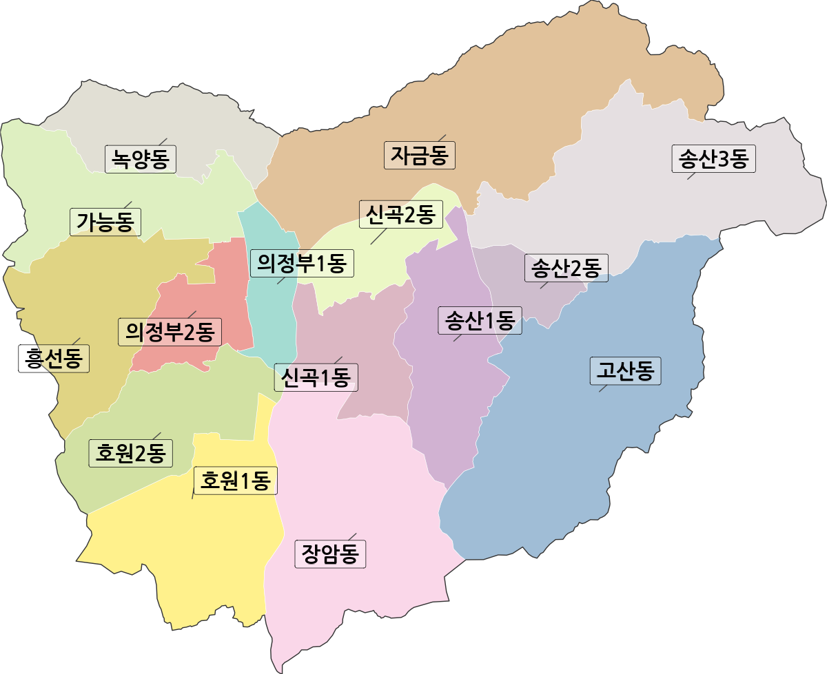 경기도 의정부시 행정동 행정구역 경계 지도