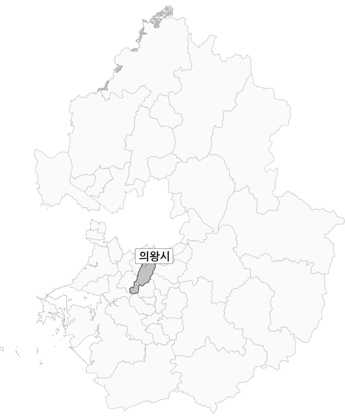 경기도 범위 내 의왕시 행정구역 경계 지도