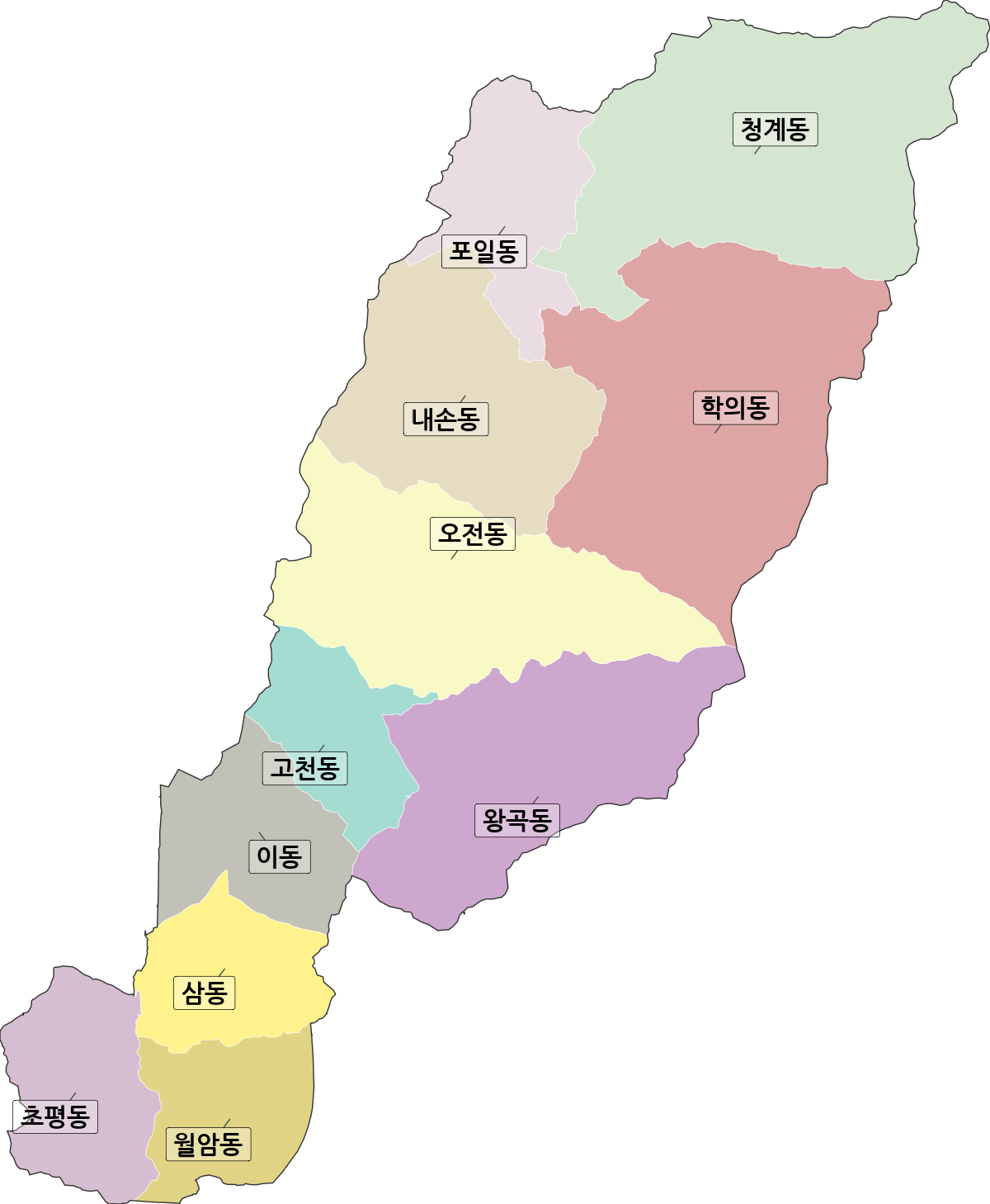경기도 의왕시 법정동 행정구역 경계 지도