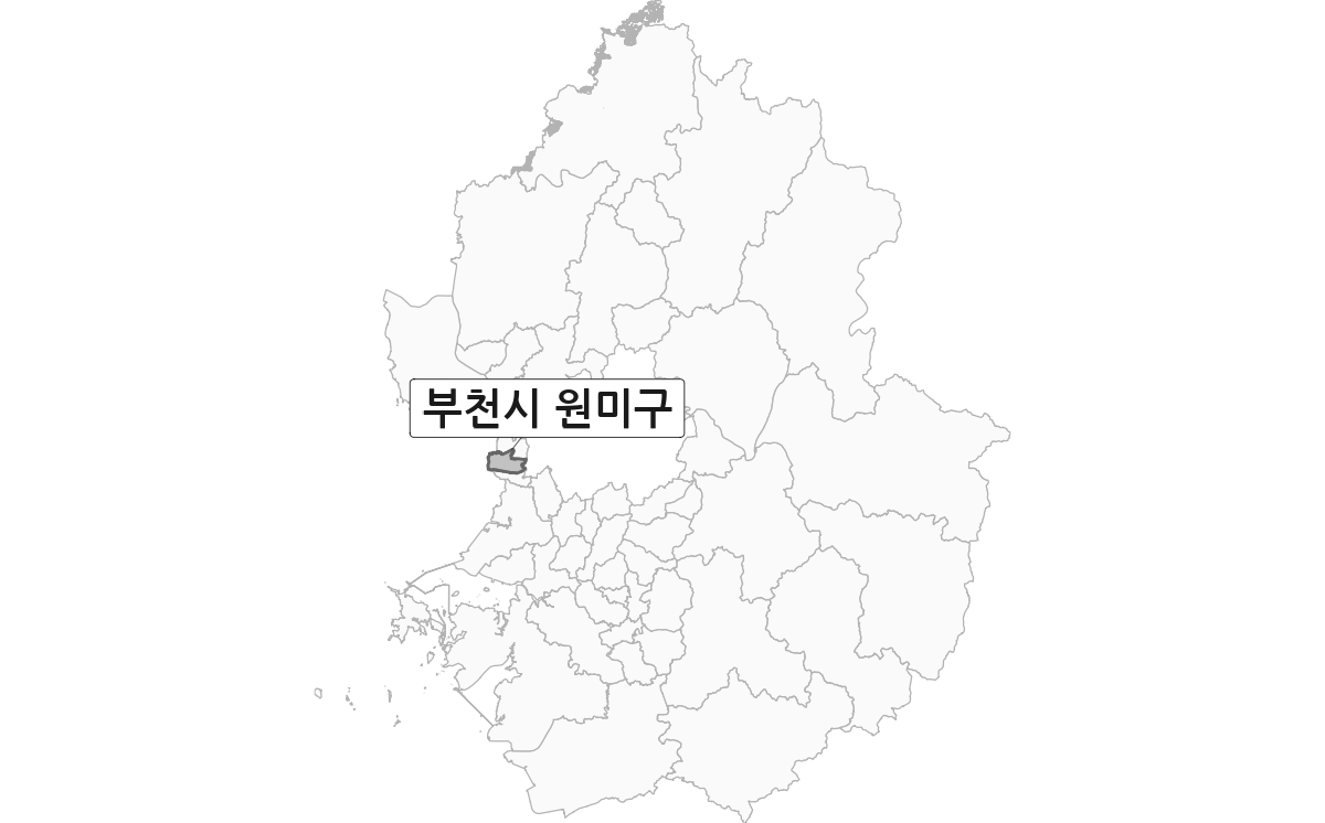 경기도 범위 내 부천시 원미구 행정구역 경계 지도