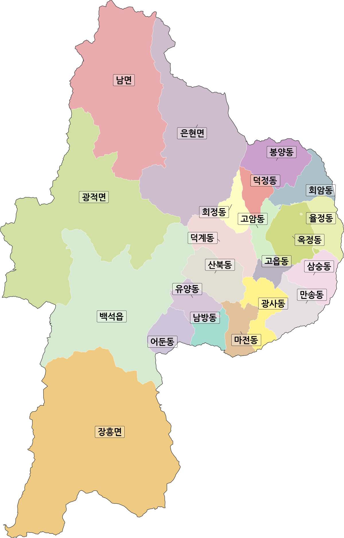 경기도 양주시 법정동 행정구역 경계 지도