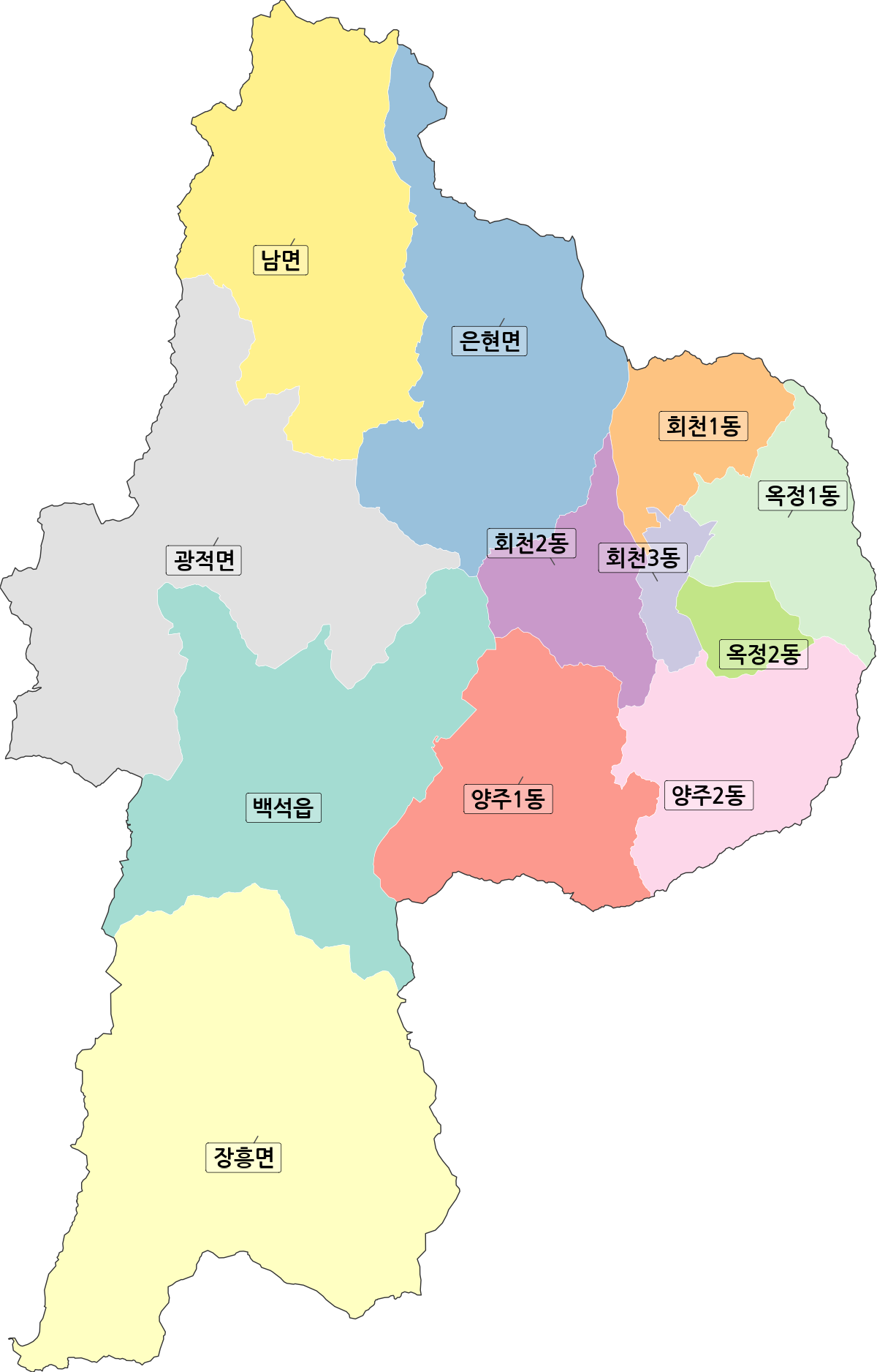 경기도 양주시 행정동 행정구역 경계 지도