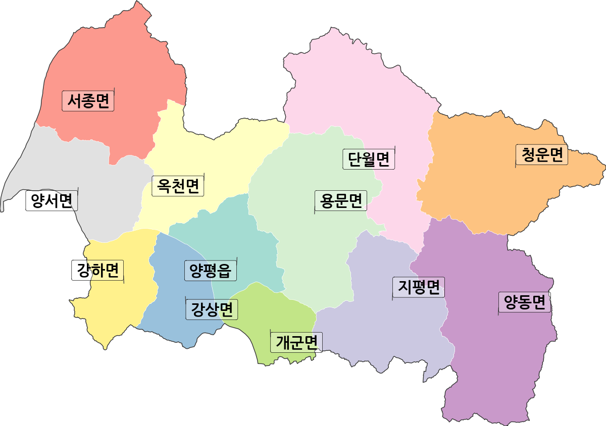 경기도 양평군 법정동 행정구역 경계 지도