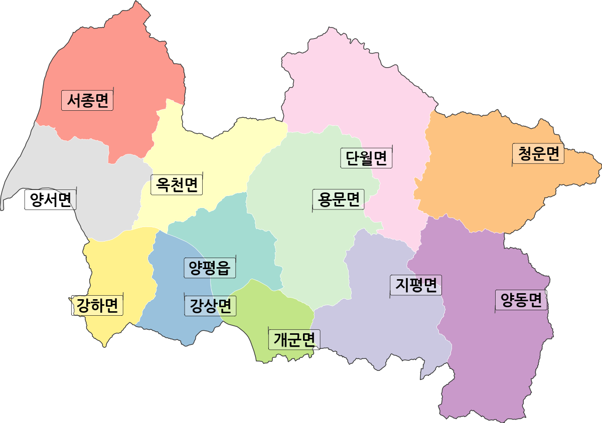 경기도 양평군 행정동 행정구역 경계 지도