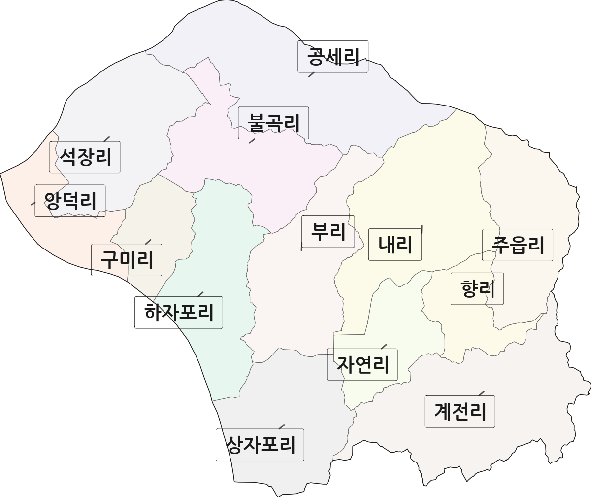 경기도 양평군 개군면 법정동 리 구분 행정구역 경계 지도
