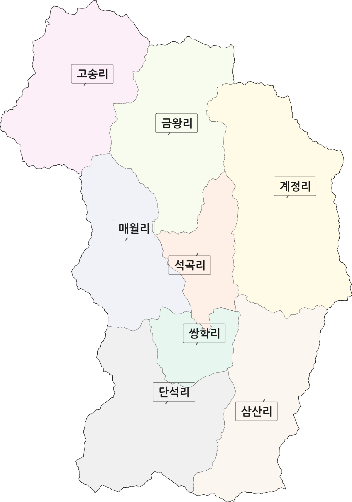 경기도 양평군 양동면 법정동 리 구분 행정구역 경계 지도