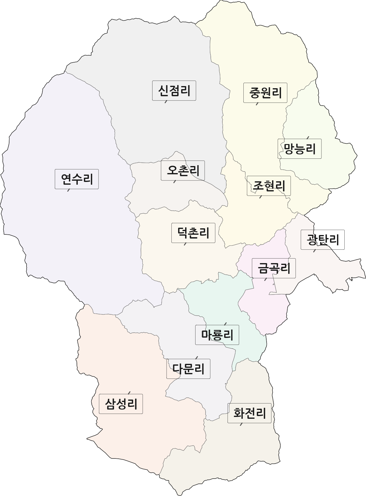 경기도 양평군 용문면 법정동 리 구분 행정구역 경계 지도