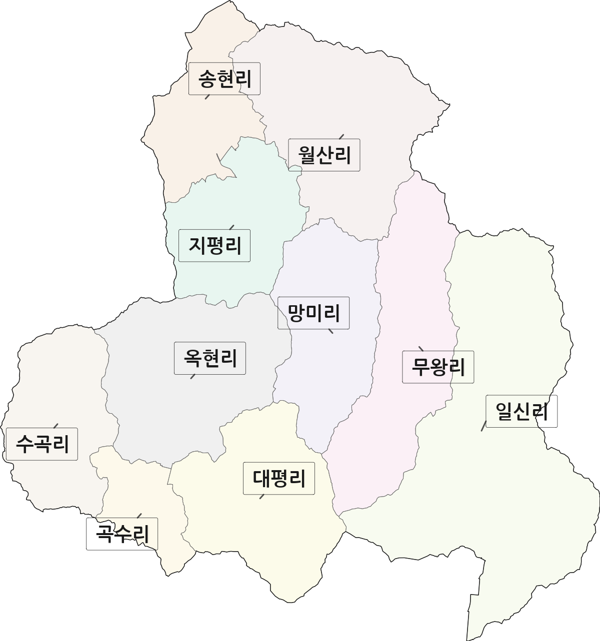 경기도 양평군 지평면 법정동 리 구분 행정구역 경계 지도