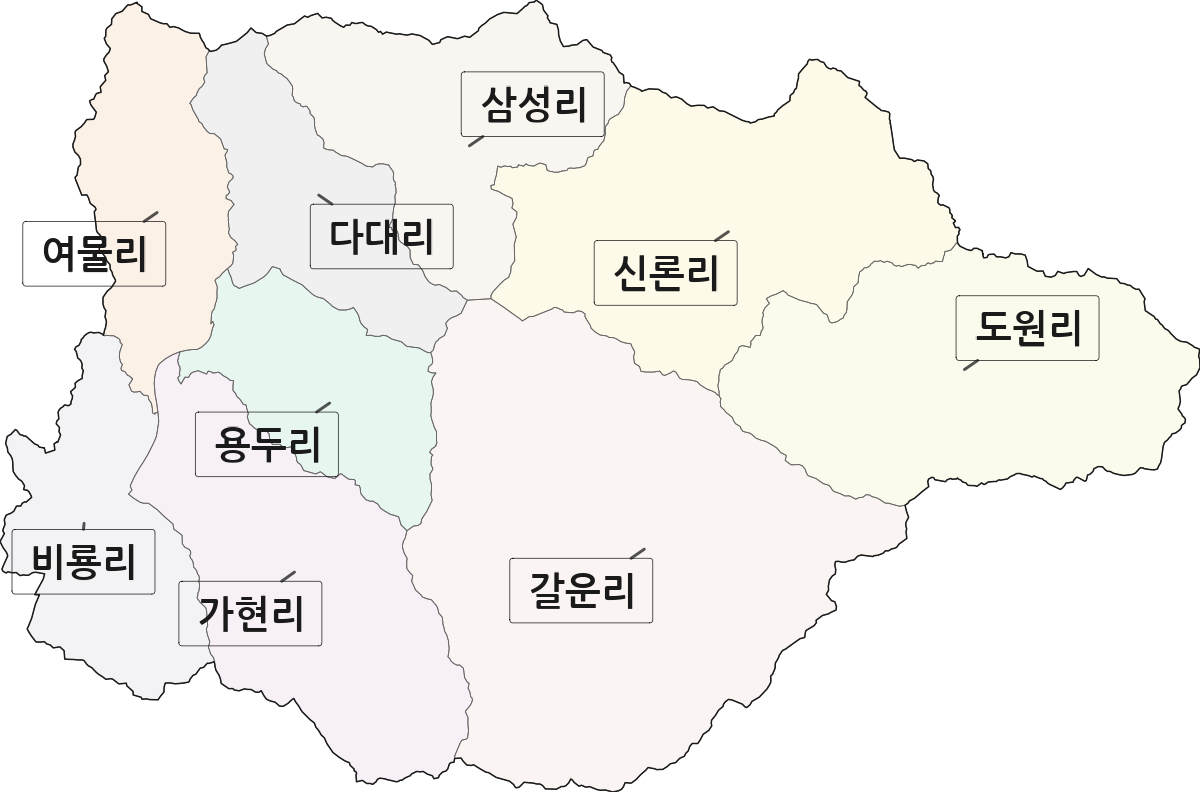 경기도 양평군 청운면 법정동 리 구분 행정구역 경계 지도