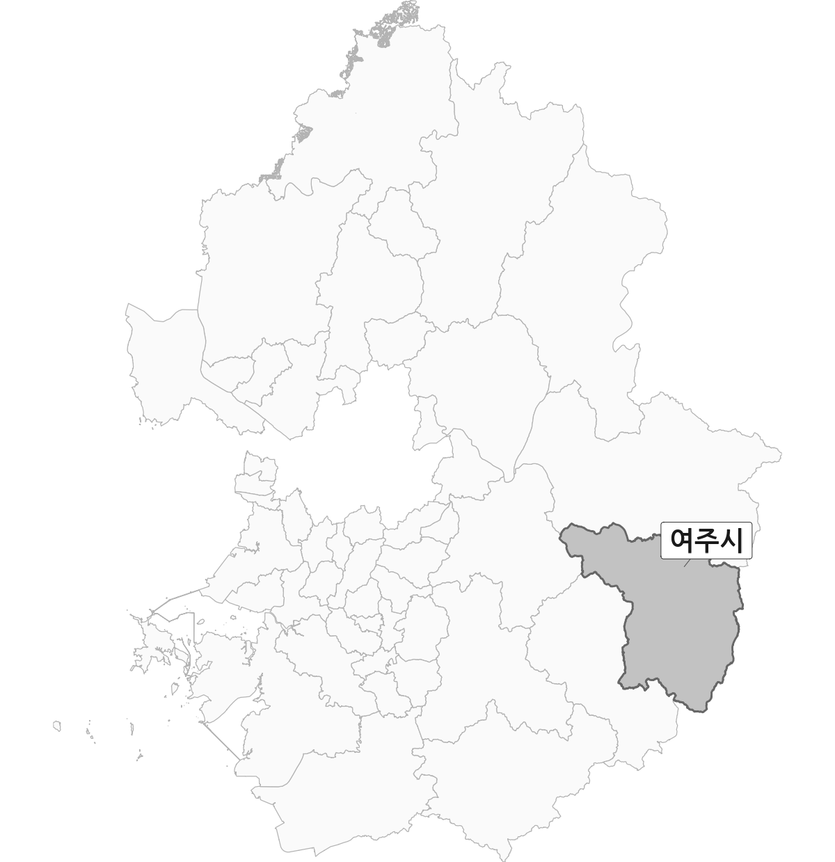 경기도 범위 내 여주시 행정구역 경계 지도