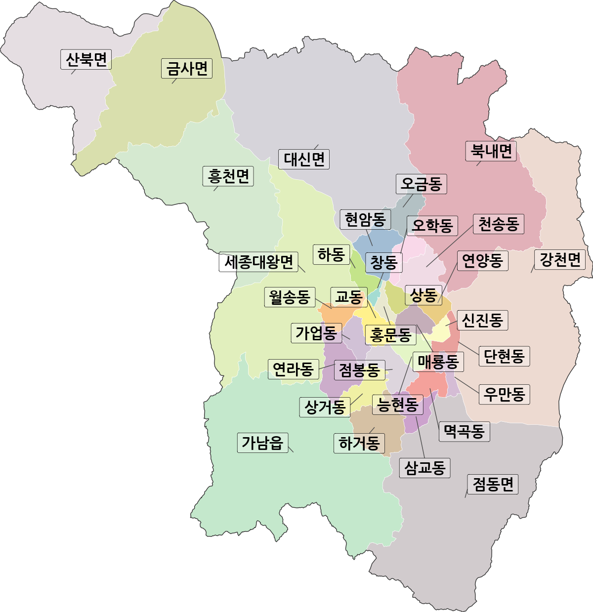 경기도 여주시 법정동 행정구역 경계 지도