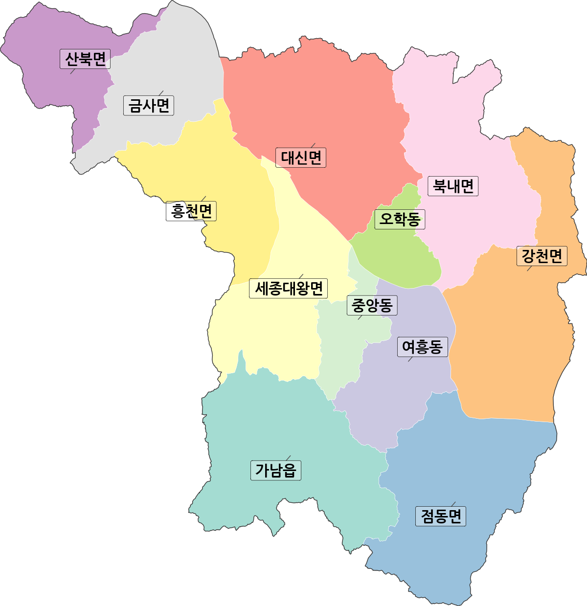 경기도 여주시 행정동 행정구역 경계 지도