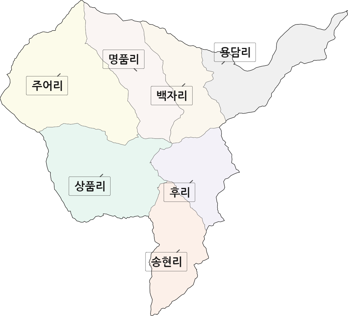 경기도 여주시 산북면 법정동 리 구분 행정구역 경계 지도