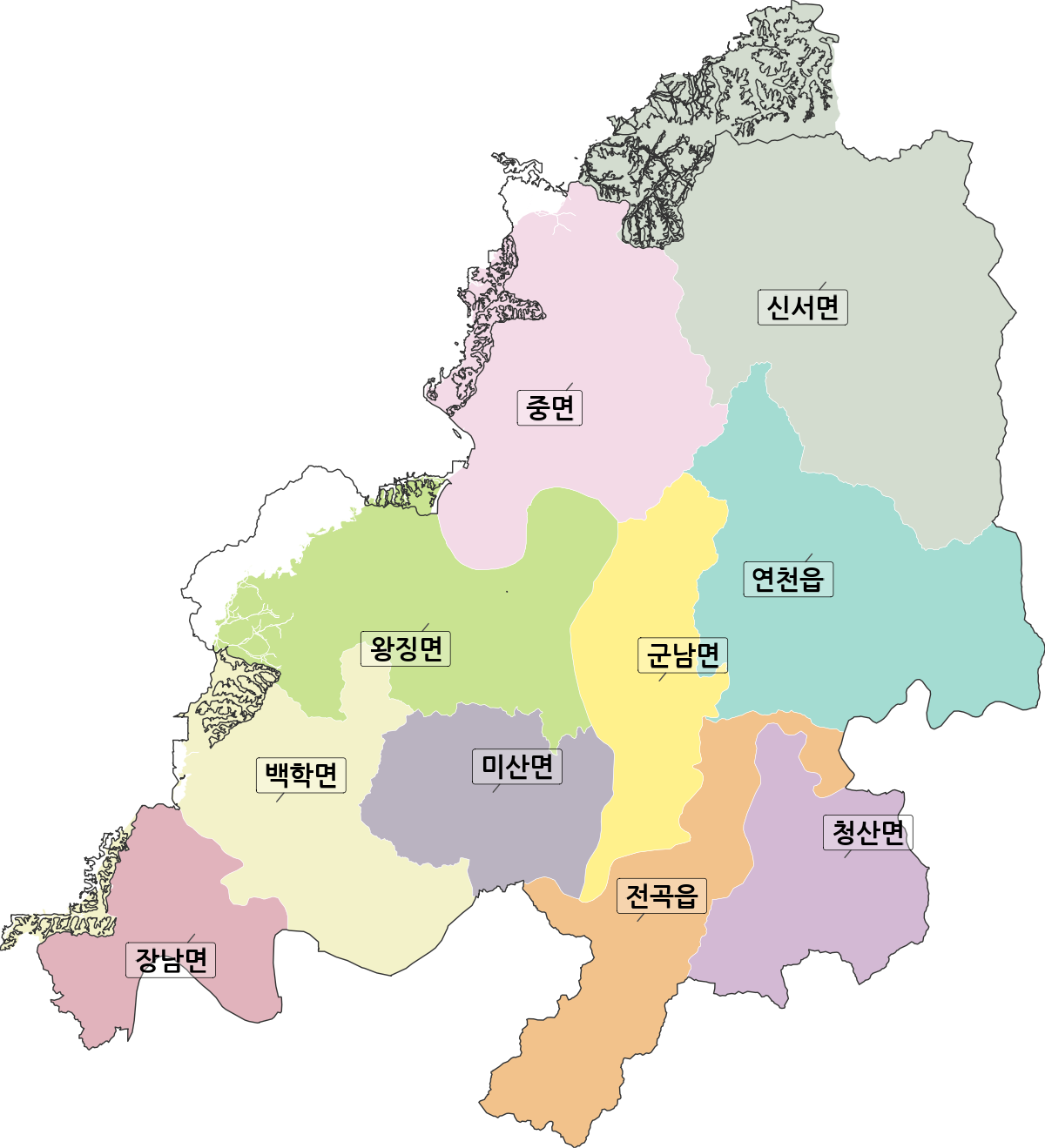 경기도 연천군 행정동 행정구역 경계 지도