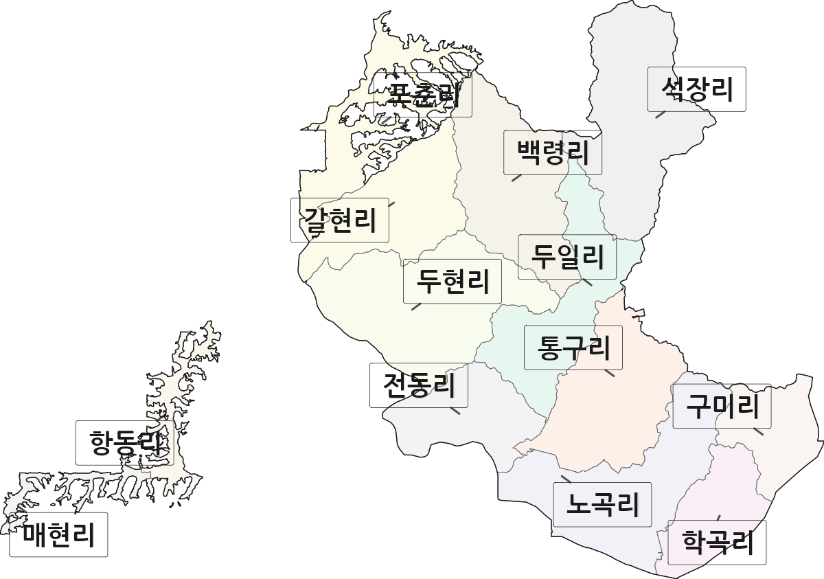 경기도 연천군 백학면 법정동 리 구분 행정구역 경계 지도