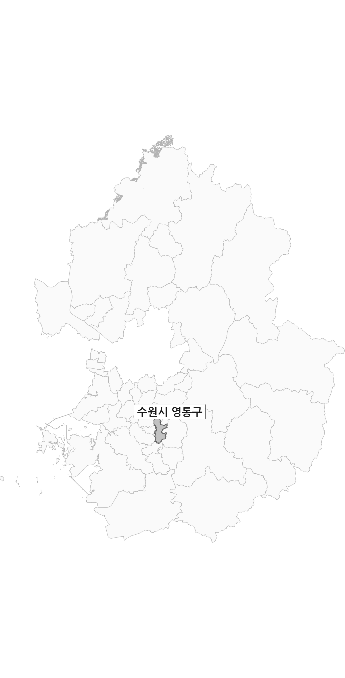 경기도 범위 내 수원시 영통구 행정구역 경계 지도