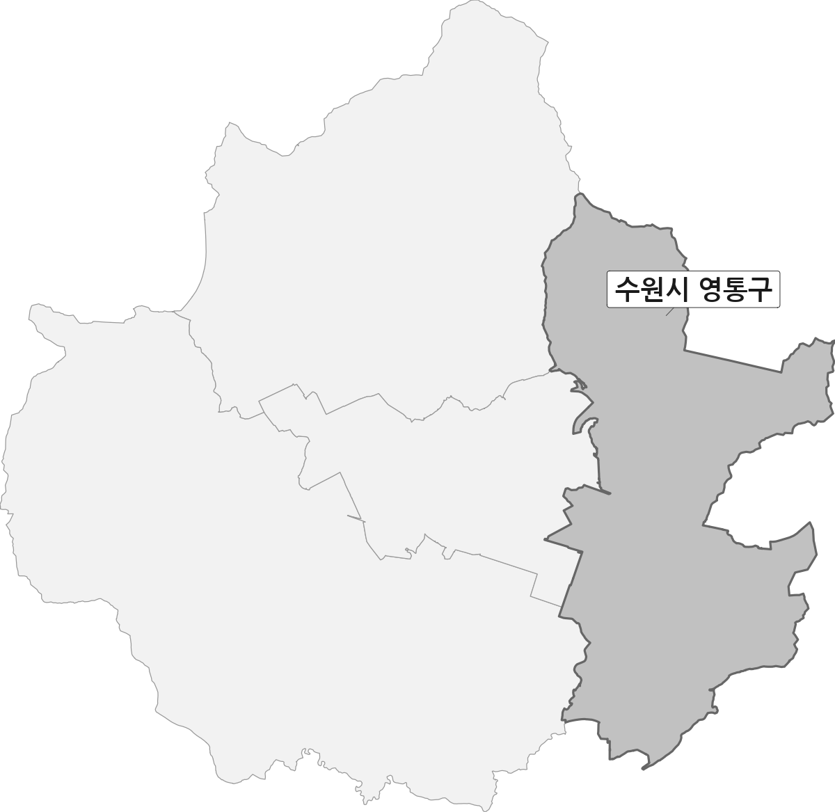 경기도 수원시 범위 내 영통구 행정구역 경계 지도
