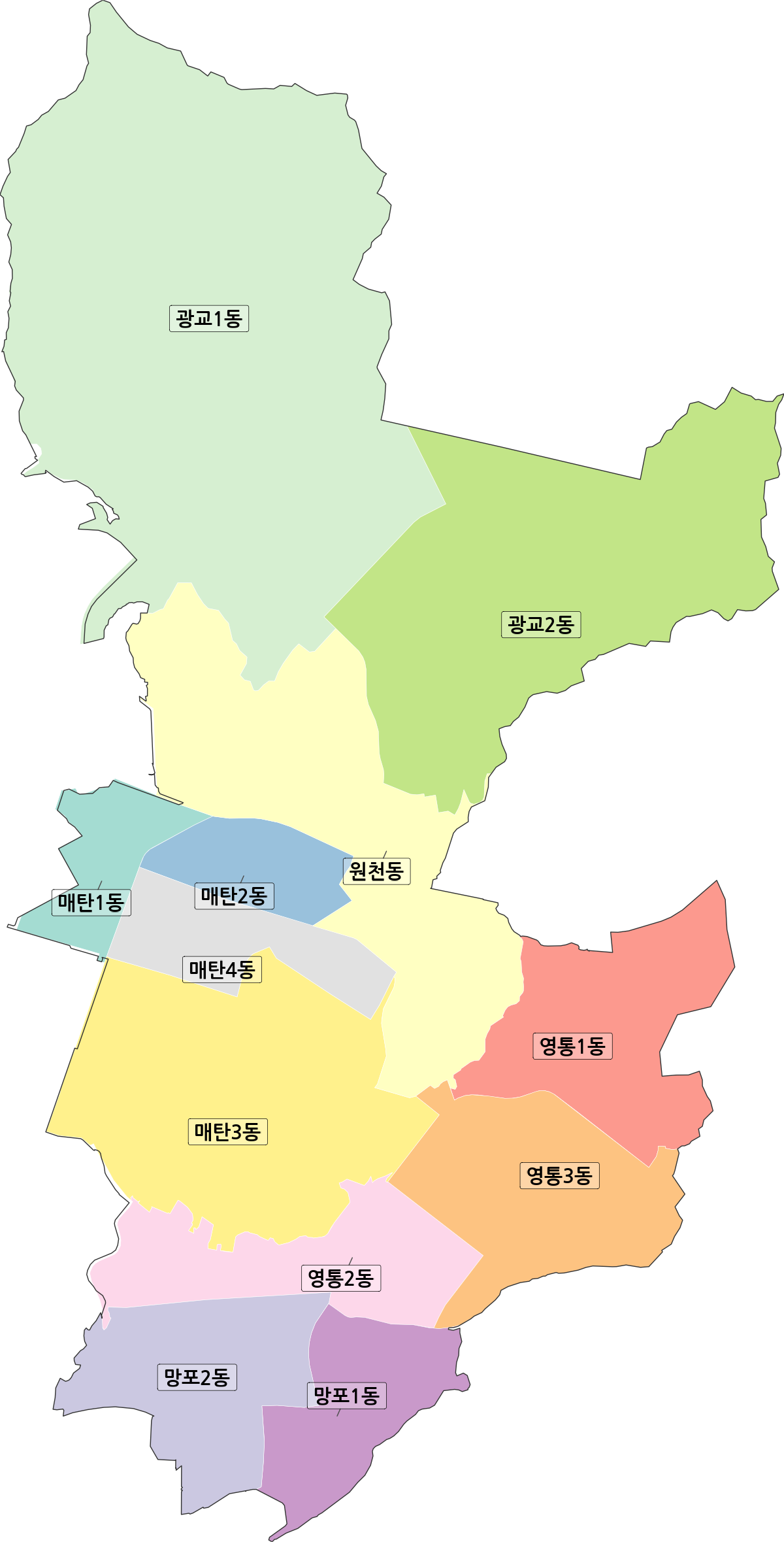 경기도 수원시 영통구 행정동 행정구역 경계 지도