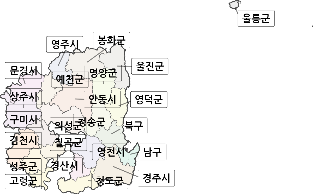 경상북도 행정구역 경계 지도