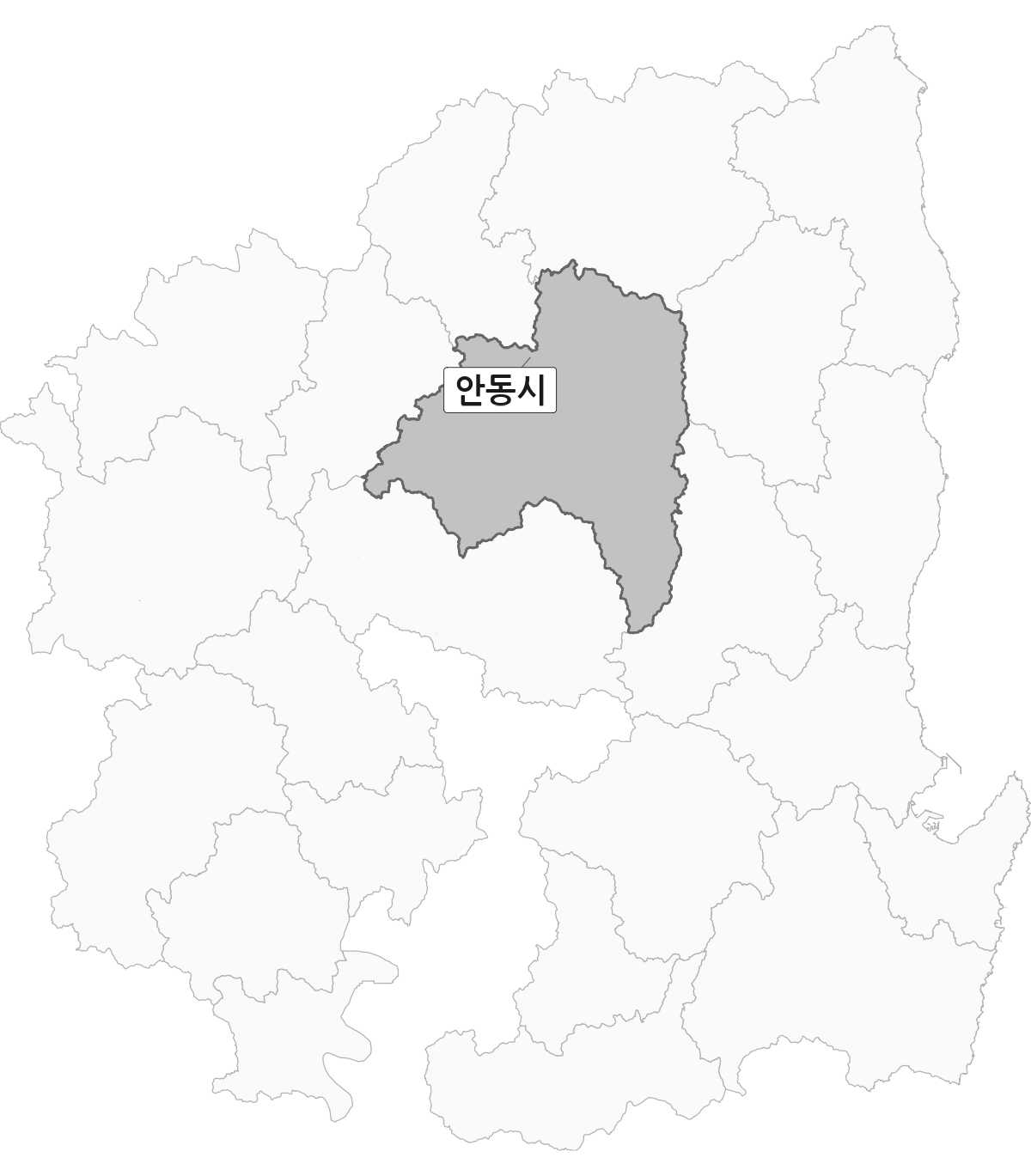 경상북도 범위 내 안동시 행정구역 경계 지도 울릉군 제외 버전