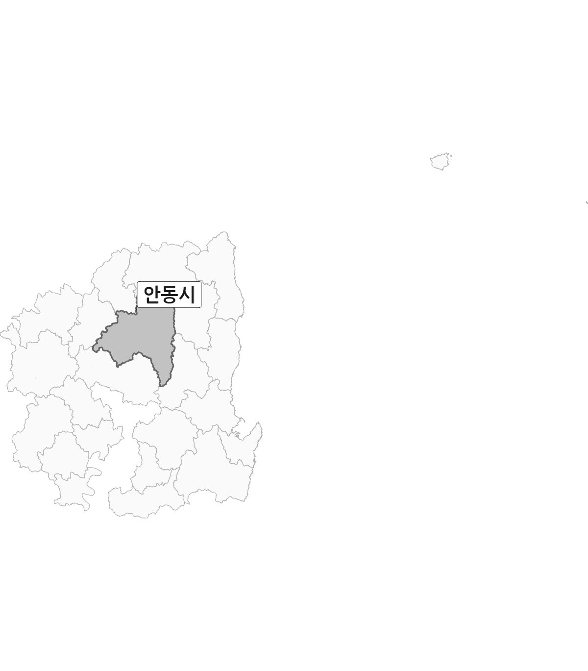 경상북도 범위 내 안동시 행정구역 경계 지도
