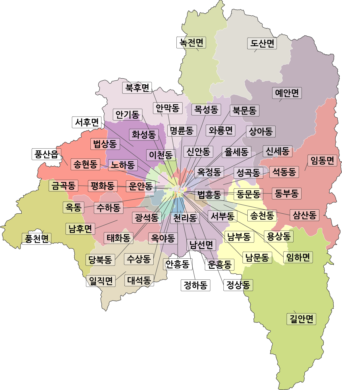 경상북도 안동시 법정동 행정구역 경계 지도