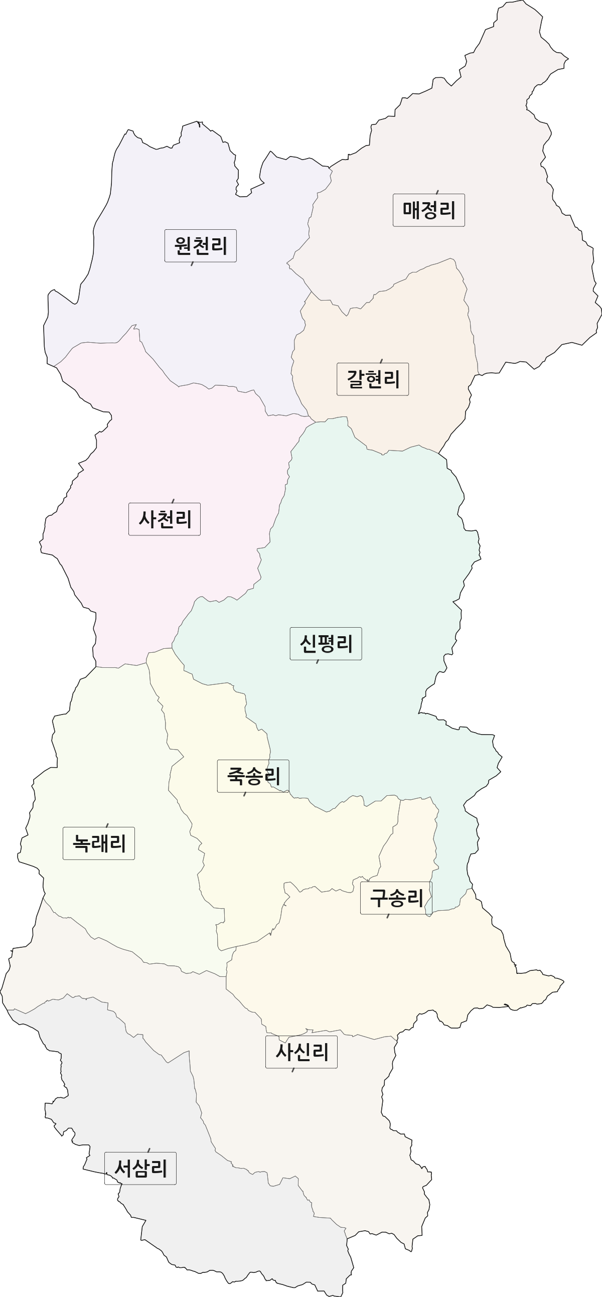 경상북도 안동시 녹전면 법정동 리 구분 행정구역 경계 지도