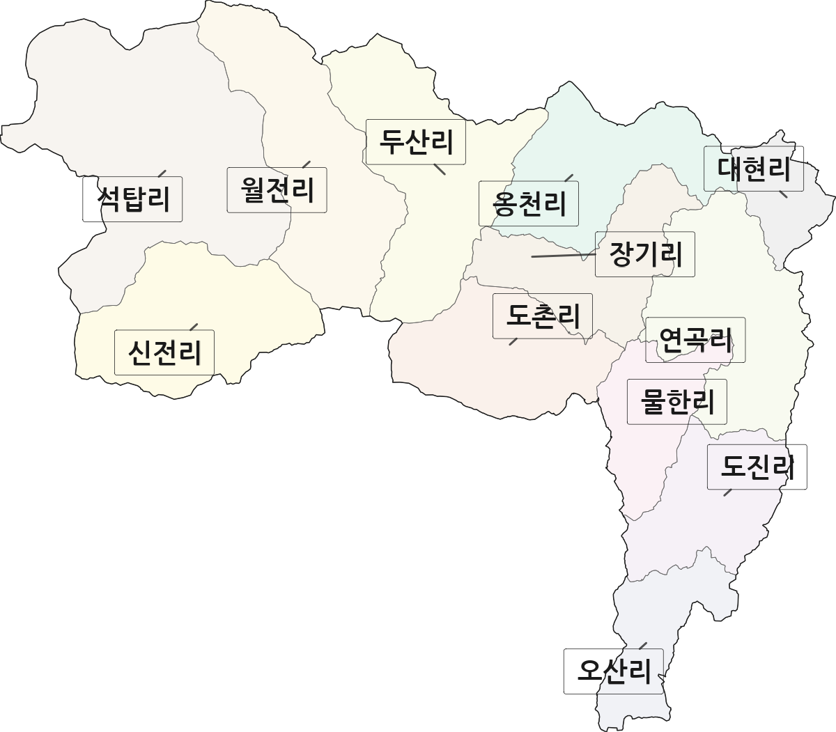 경상북도 안동시 북후면 법정동 리 구분 행정구역 경계 지도
