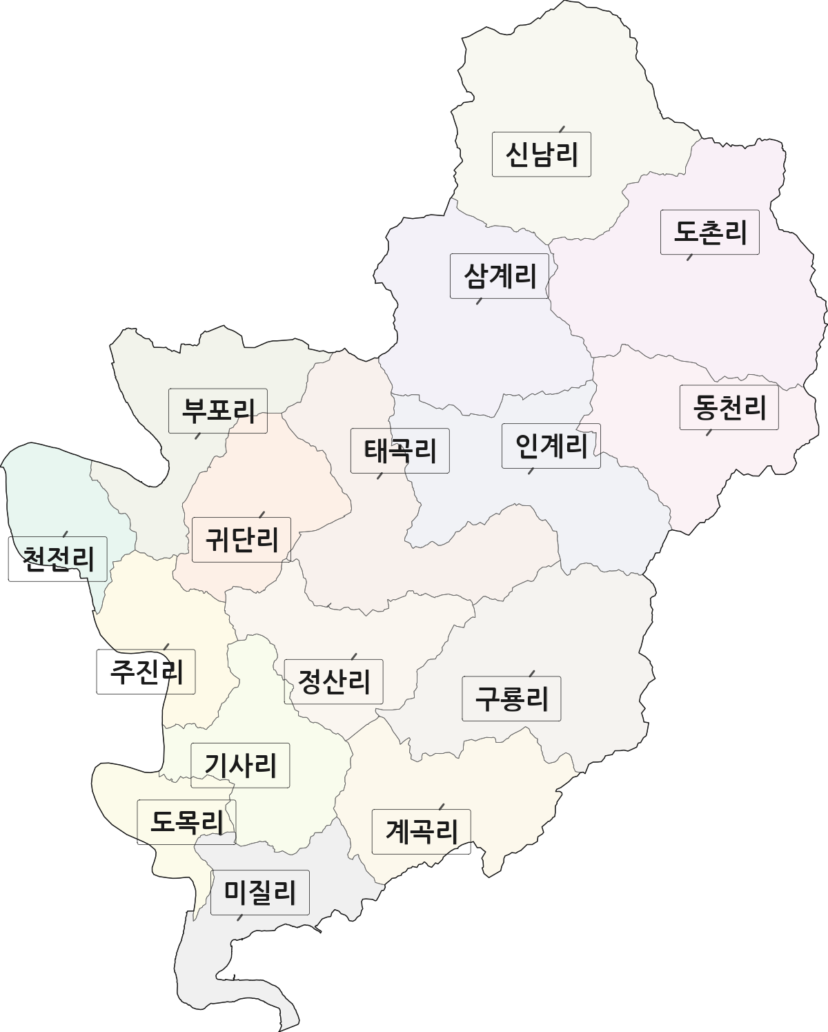 경상북도 안동시 예안면 법정동 리 구분 행정구역 경계 지도