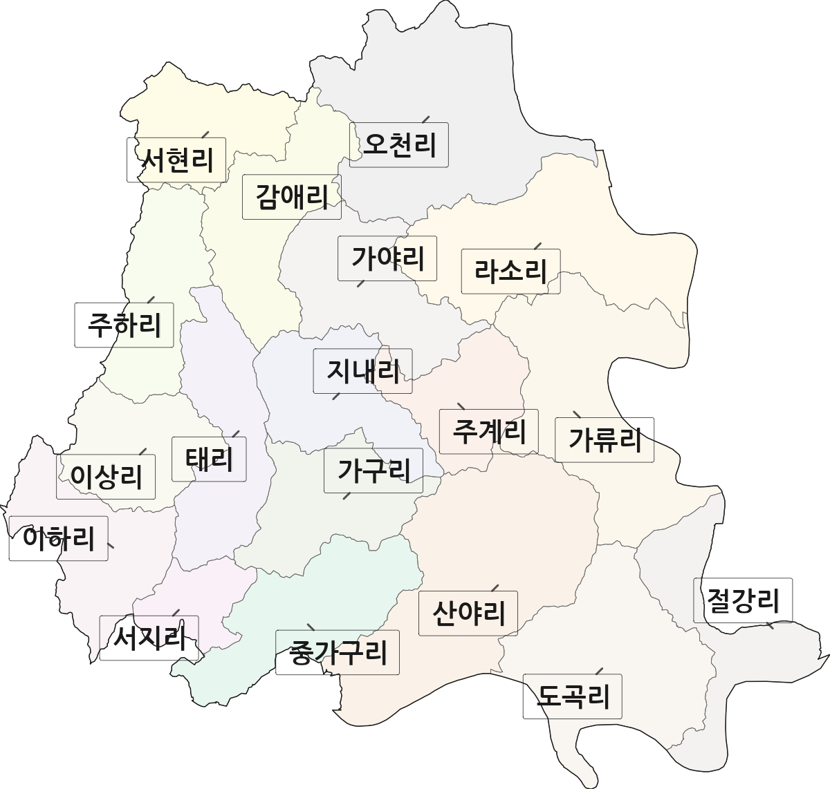 경상북도 안동시 와룡면 법정동 리 구분 행정구역 경계 지도