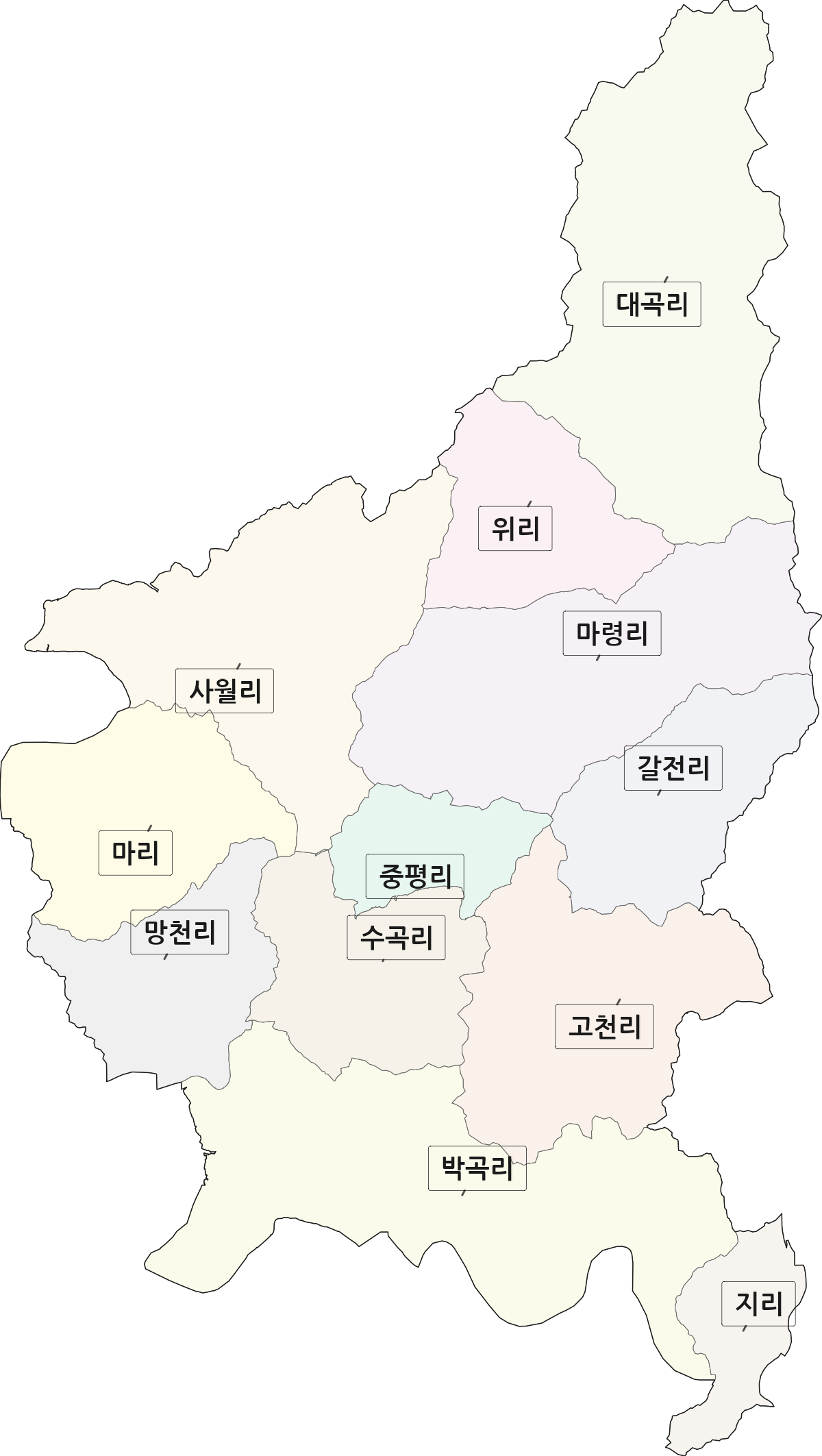 경상북도 안동시 임동면 법정동 리 구분 행정구역 경계 지도