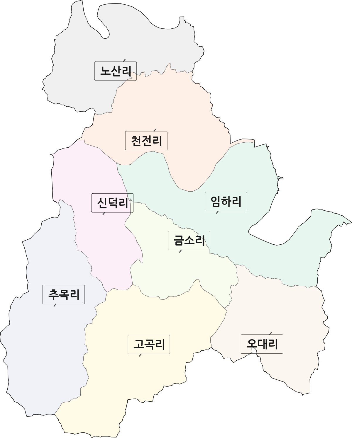 경상북도 안동시 임하면 법정동 리 구분 행정구역 경계 지도