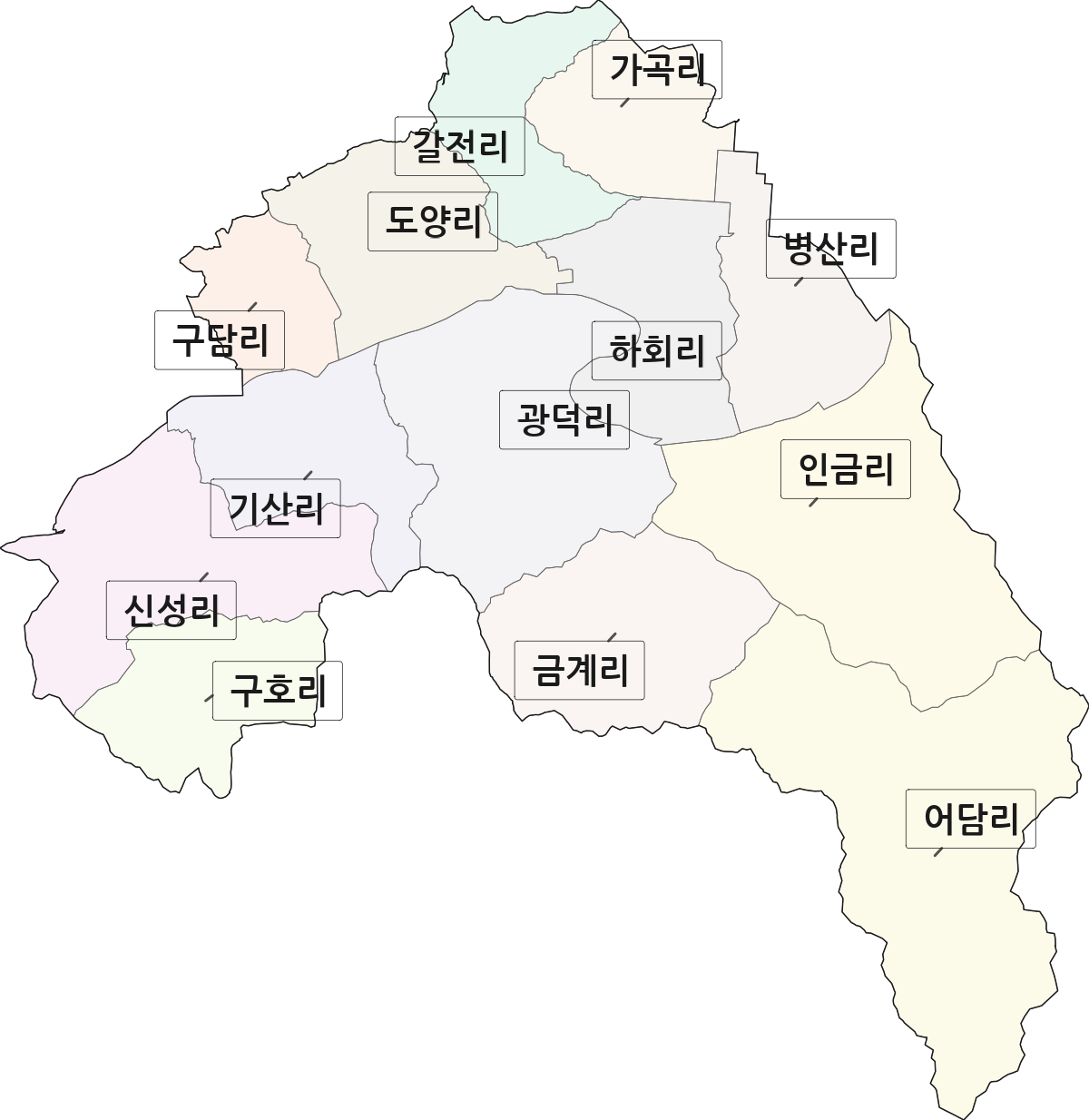 경상북도 안동시 풍천면 법정동 리 구분 행정구역 경계 지도