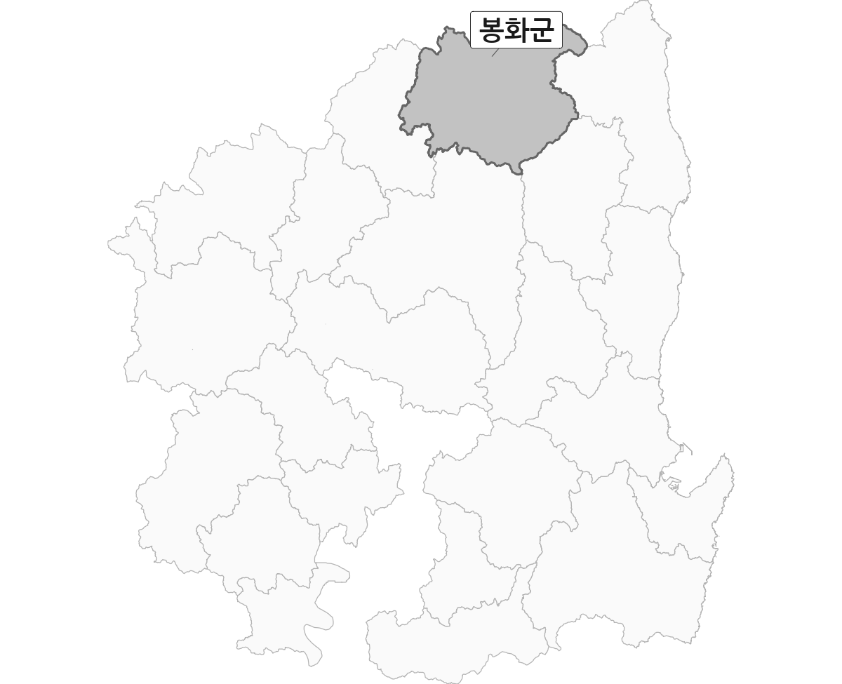 경상북도 범위 내 봉화군 행정구역 경계 지도 울릉군 제외 버전