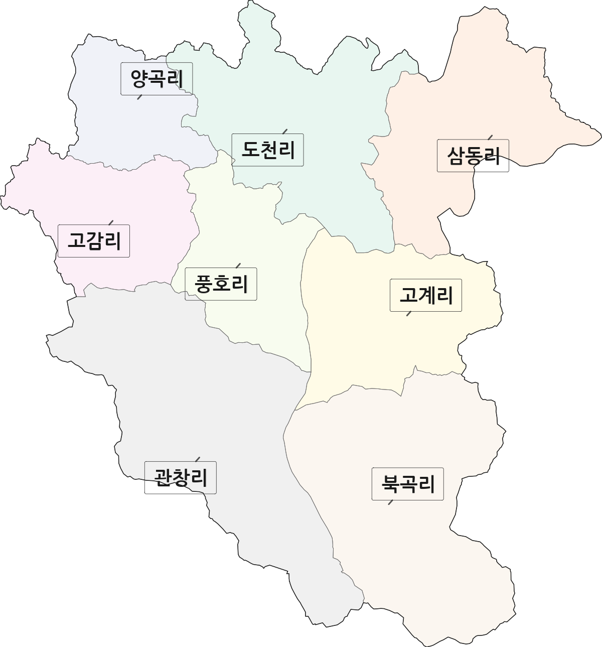 경상북도 봉화군 명호면 법정동 리 구분 행정구역 경계 지도