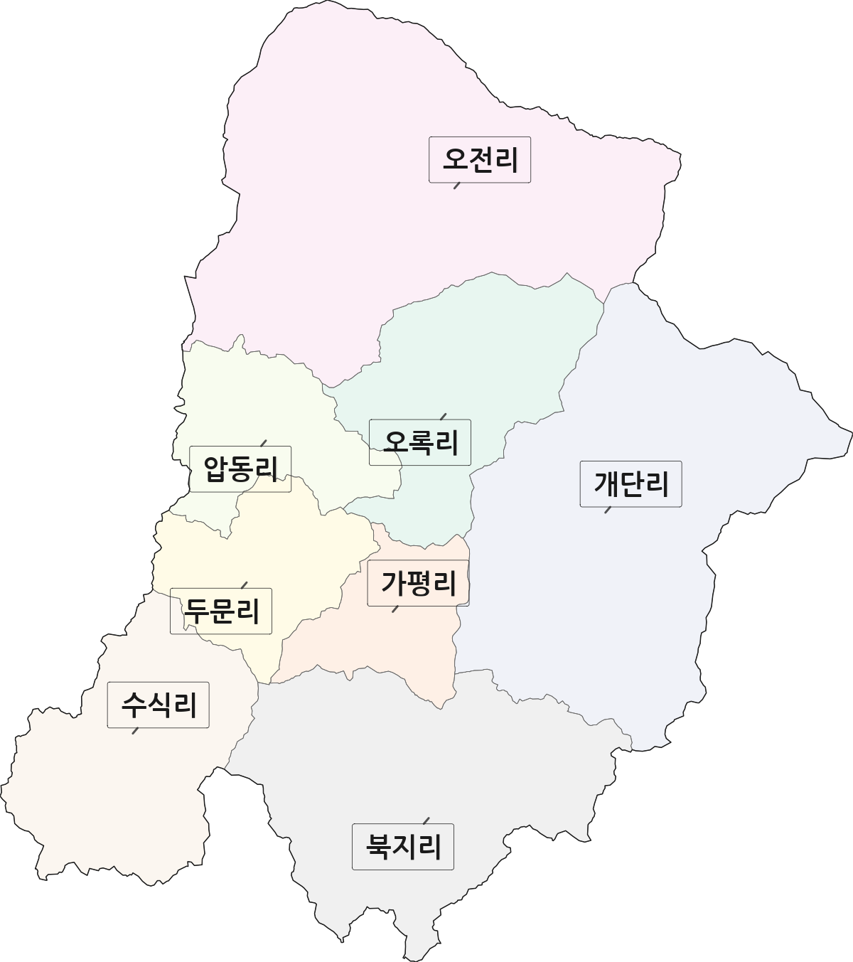 경상북도 봉화군 물야면 법정동 리 구분 행정구역 경계 지도