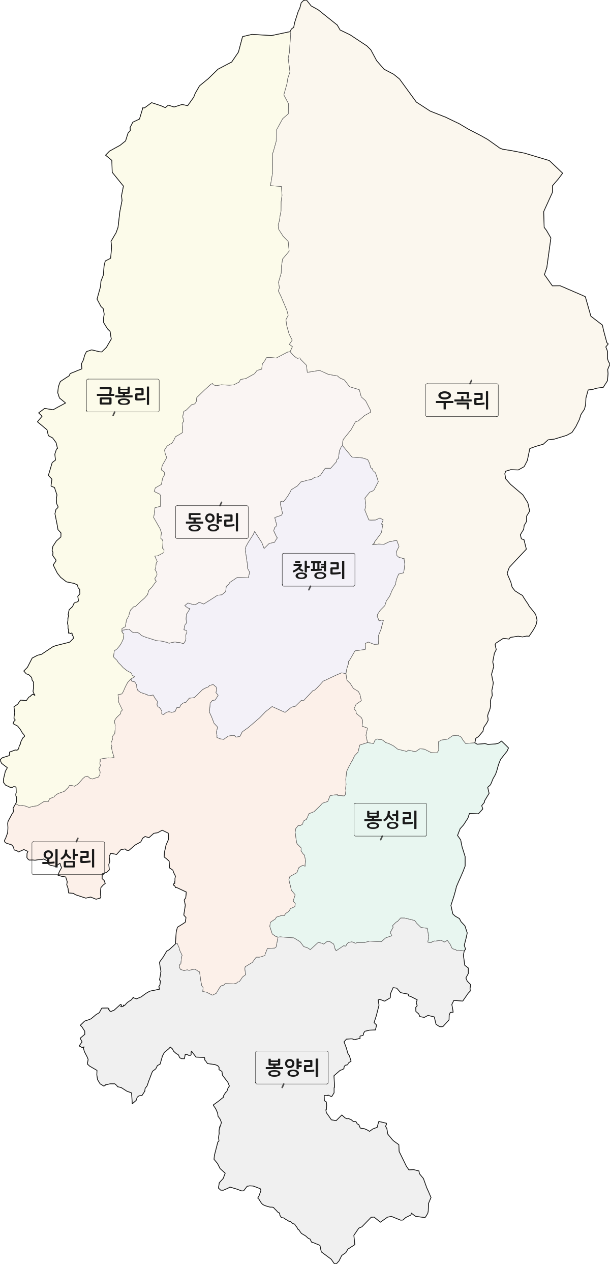 경상북도 봉화군 봉성면 법정동 리 구분 행정구역 경계 지도
