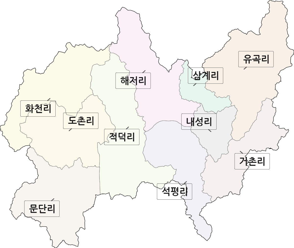 경상북도 봉화군 봉화읍 법정동 리 구분 행정구역 경계 지도